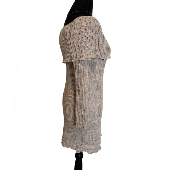 NWT🆕 Windsor Woman’s Medium Fold Over Knit Taupe Ruffled Long-Sleeve Mini Dress - Picture 6 of 12